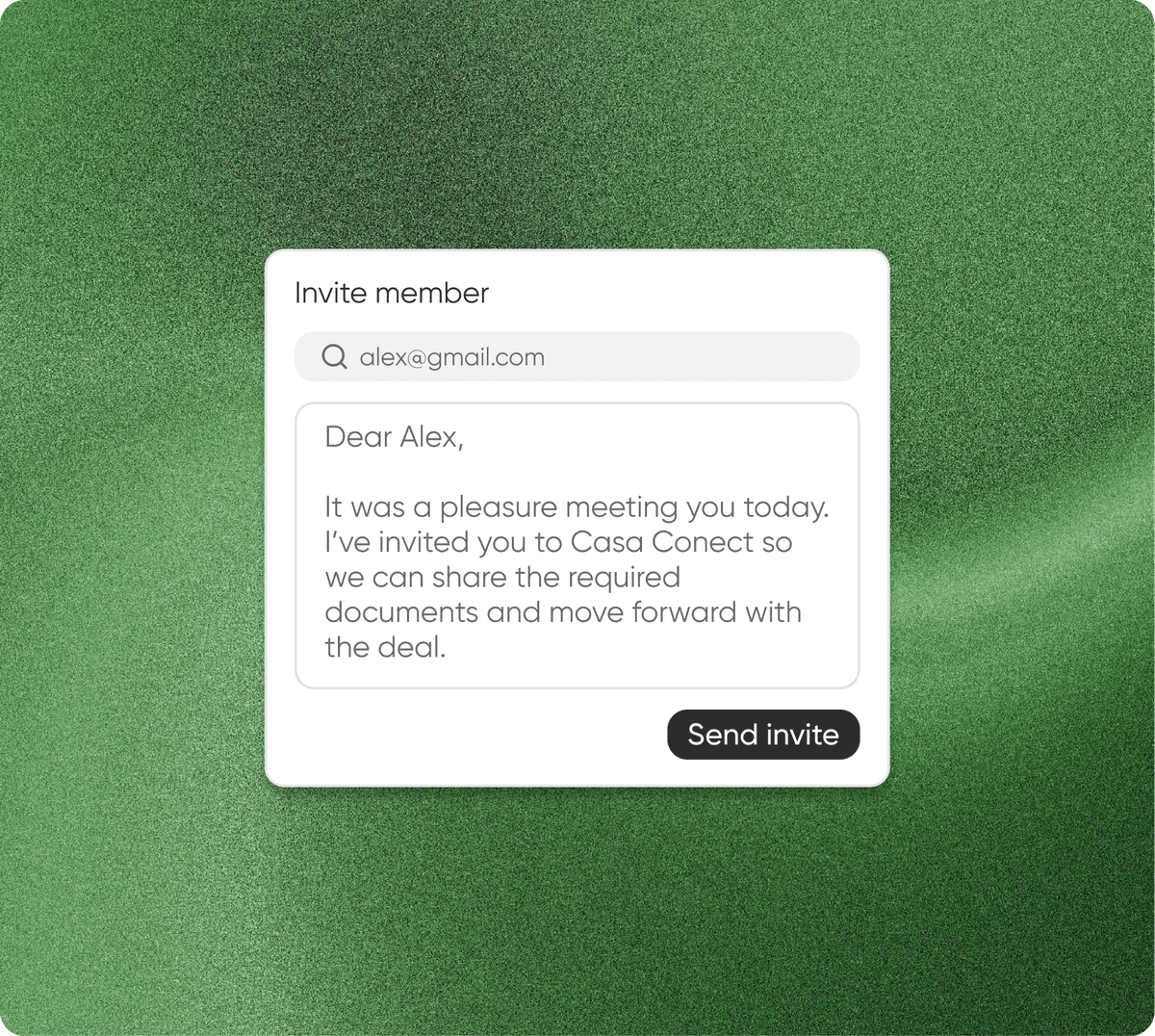 Invite stakeholders interface with email and message